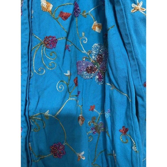 The Quacker Factory Aqua Blue Embroidered And Beaded Floral & Butterfly Jacket M - Picture 2 of 9